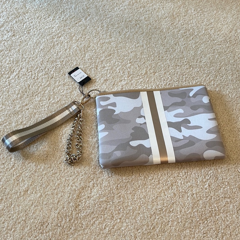 Haute Shore camouflage clutch with detachable wristlet